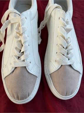 Express White Canvas Espadrille Sneakers with Taupe Suede Toe